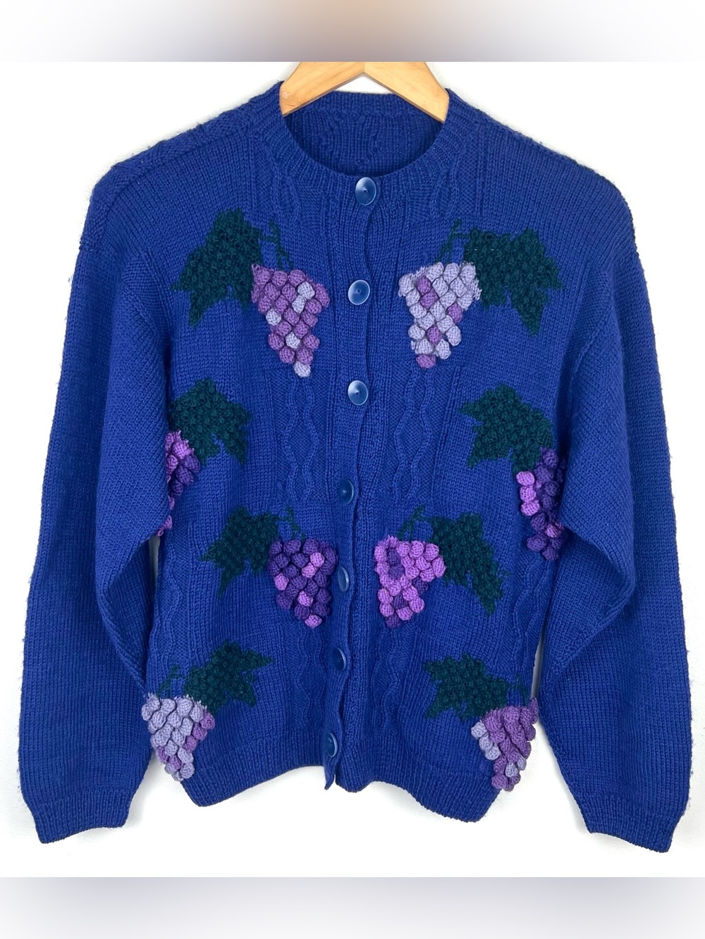 Vintage Handmade 3D Grape Vine Knit Cardigan Sweater